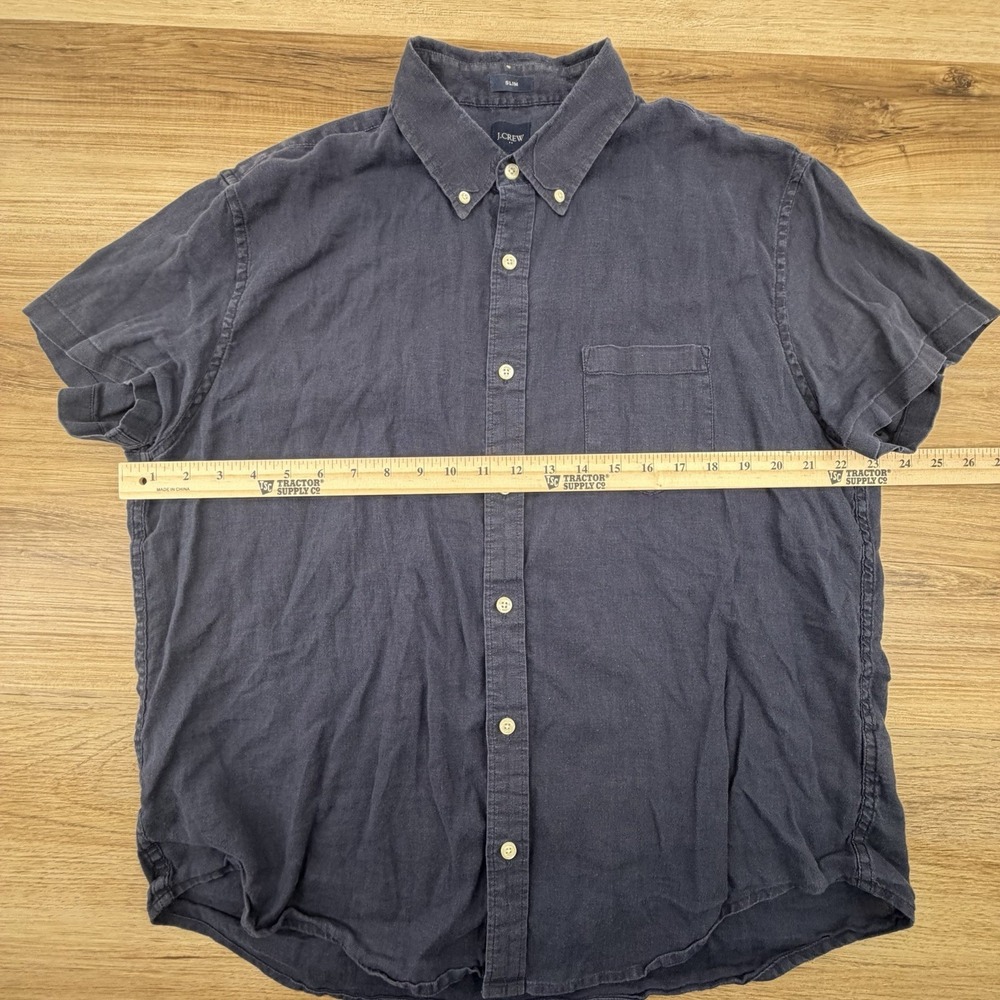 J Crew Mens Shirt XL Dark Blue Linen Cotton Button Down Slim Fit Casual Preppy - Picture 6 of 7